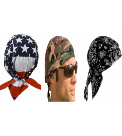 Skullies & Beanies Skull Cap Set Doo Rag Pack American Flag Camouflage Black Paisley - CX11V1C153J $19.88