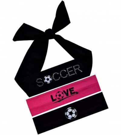 Headbands Set of 3 Soccer Fan Cotton Stretch Rhinestone Patch Headbands - CB11L5JJ2XX $18.46