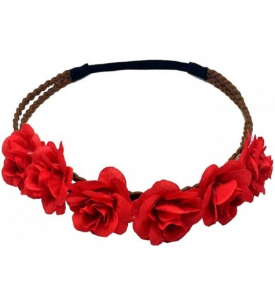 Headbands Women's Bohemian Beach Rose Flower Hoop Headband for Party - Red - CH18H6XK279 $18.75