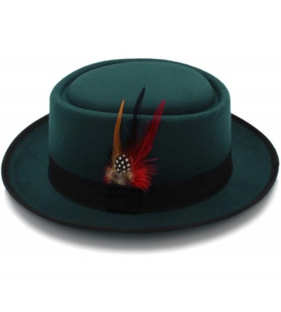 Fedoras Mens Trilby Hat Vintage Women Men Pork Pie Hat Dad Wool Flat Fedora Hat for Gentleman Gambler - Khaki - CB18NGMMLY9 $...