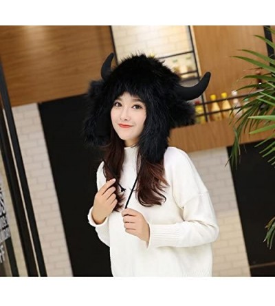 Skullies & Beanies Unisex Animal Full Hood Hats Fluffy Plush Halloween Cosplay Costume Headwear - Buffalo - CX187N3MDRM $25.62