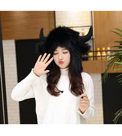 Skullies & Beanies Unisex Animal Full Hood Hats Fluffy Plush Halloween Cosplay Costume Headwear - Buffalo - CX187N3MDRM $25.62