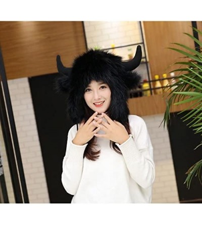 Skullies & Beanies Unisex Animal Full Hood Hats Fluffy Plush Halloween Cosplay Costume Headwear - Buffalo - CX187N3MDRM $25.62