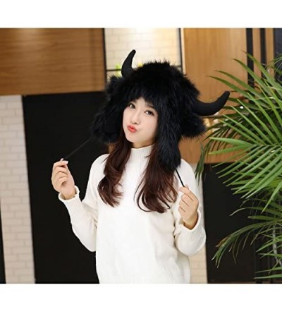 Skullies & Beanies Unisex Animal Full Hood Hats Fluffy Plush Halloween Cosplay Costume Headwear - Buffalo - CX187N3MDRM $25.62