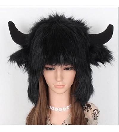 Skullies & Beanies Unisex Animal Full Hood Hats Fluffy Plush Halloween Cosplay Costume Headwear - Buffalo - CX187N3MDRM $25.62