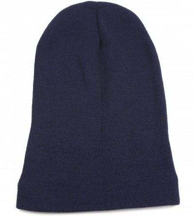 Skullies & Beanies Unisex Solid Color Winter Knit Long Beanie 361HB - Navyblue - CL11Q3STEYX $10.82