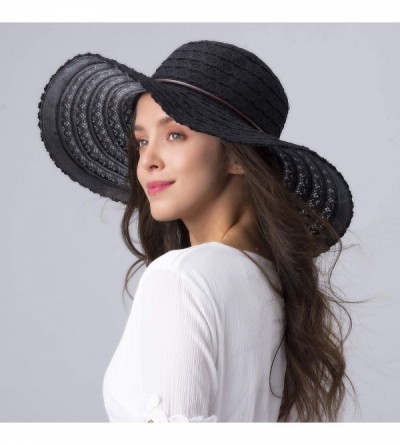 Sun Hats Summer Beach Sun Hats for Women UPF Woman Foldable Floppy Travel Packable UV Hat Cotton- Wide Brim Hat - Black - CG1...
