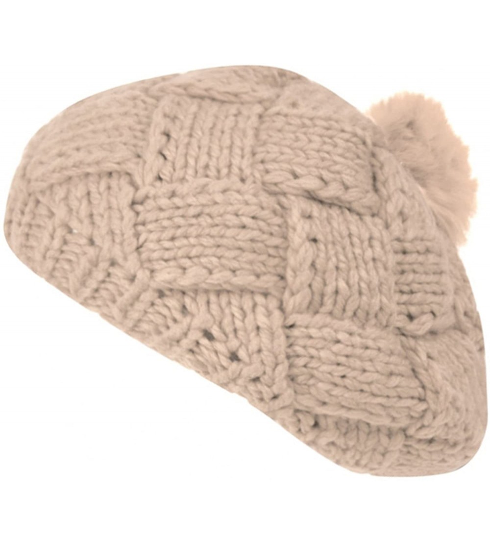 Berets Women Winter Warm Ski Knitted Crochet Baggy Skullies Cap Beret Hat - Br1660khaki - CP187GEI0ED $11.35
