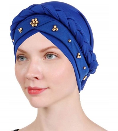 Skullies & Beanies 1 Pack / 2 Packs / 4 Packs Women Turban Twisted Beaded Braid Chemical Cancer Headscarf Cap Hair Covered Wr...