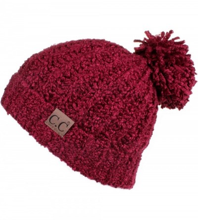 Skullies & Beanies Winter Hat Cable Knitted Large Soft Pom Pom Beanie Hat (HAT-7362) - Burgundy - CB189LKR9RR $12.34