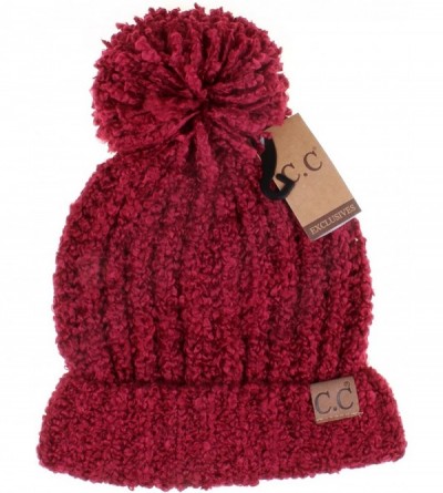 Skullies & Beanies Winter Hat Cable Knitted Large Soft Pom Pom Beanie Hat (HAT-7362) - Burgundy - CB189LKR9RR $12.34