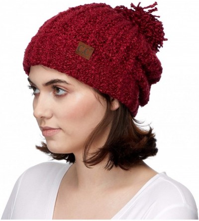 Skullies & Beanies Winter Hat Cable Knitted Large Soft Pom Pom Beanie Hat (HAT-7362) - Burgundy - CB189LKR9RR $12.34