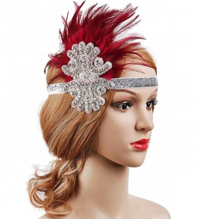 Headbands Feather Headpiece 1920s Vintage Headband Fascinator Flapper Deco - Wine Red - C112O8AR2MI $11.88