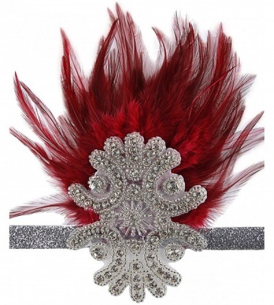 Headbands Feather Headpiece 1920s Vintage Headband Fascinator Flapper Deco - Wine Red - C112O8AR2MI $11.88