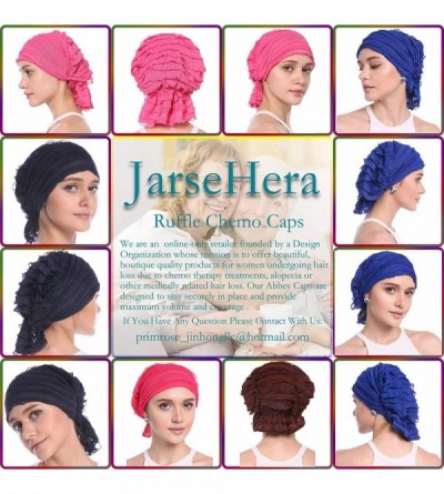 Skullies & Beanies Women Ruffle Chemo Headwear Slip-on Cancer Scarf Stretch Cap Turban for Hair Loss - 2 Pair Basic-pink+navy...