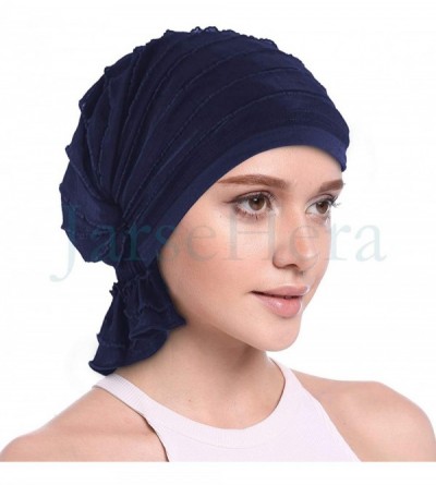 Skullies & Beanies Women Ruffle Chemo Headwear Slip-on Cancer Scarf Stretch Cap Turban for Hair Loss - 2 Pair Basic-pink+navy...