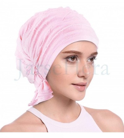 Skullies & Beanies Women Ruffle Chemo Headwear Slip-on Cancer Scarf Stretch Cap Turban for Hair Loss - 2 Pair Basic-pink+navy...