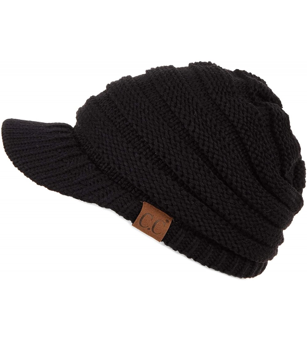 Visors Hatsandscarf Exclusives Women's Ribbed Knit Hat with Brim (YJ-131) - Black - CI1207WJOHH $12.11