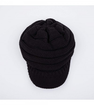 Visors Hatsandscarf Exclusives Women's Ribbed Knit Hat with Brim (YJ-131) - Black - CI1207WJOHH $12.11