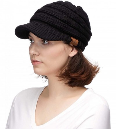 Visors Hatsandscarf Exclusives Women's Ribbed Knit Hat with Brim (YJ-131) - Black - CI1207WJOHH $12.11