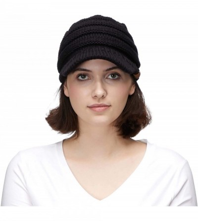 Visors Hatsandscarf Exclusives Women's Ribbed Knit Hat with Brim (YJ-131) - Black - CI1207WJOHH $12.11