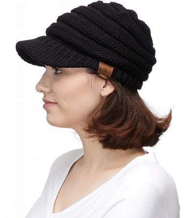 Visors Hatsandscarf Exclusives Women's Ribbed Knit Hat with Brim (YJ-131) - Black - CI1207WJOHH $12.11