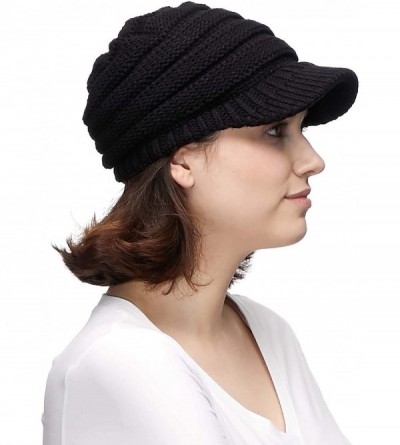 Visors Hatsandscarf Exclusives Women's Ribbed Knit Hat with Brim (YJ-131) - Black - CI1207WJOHH $12.11