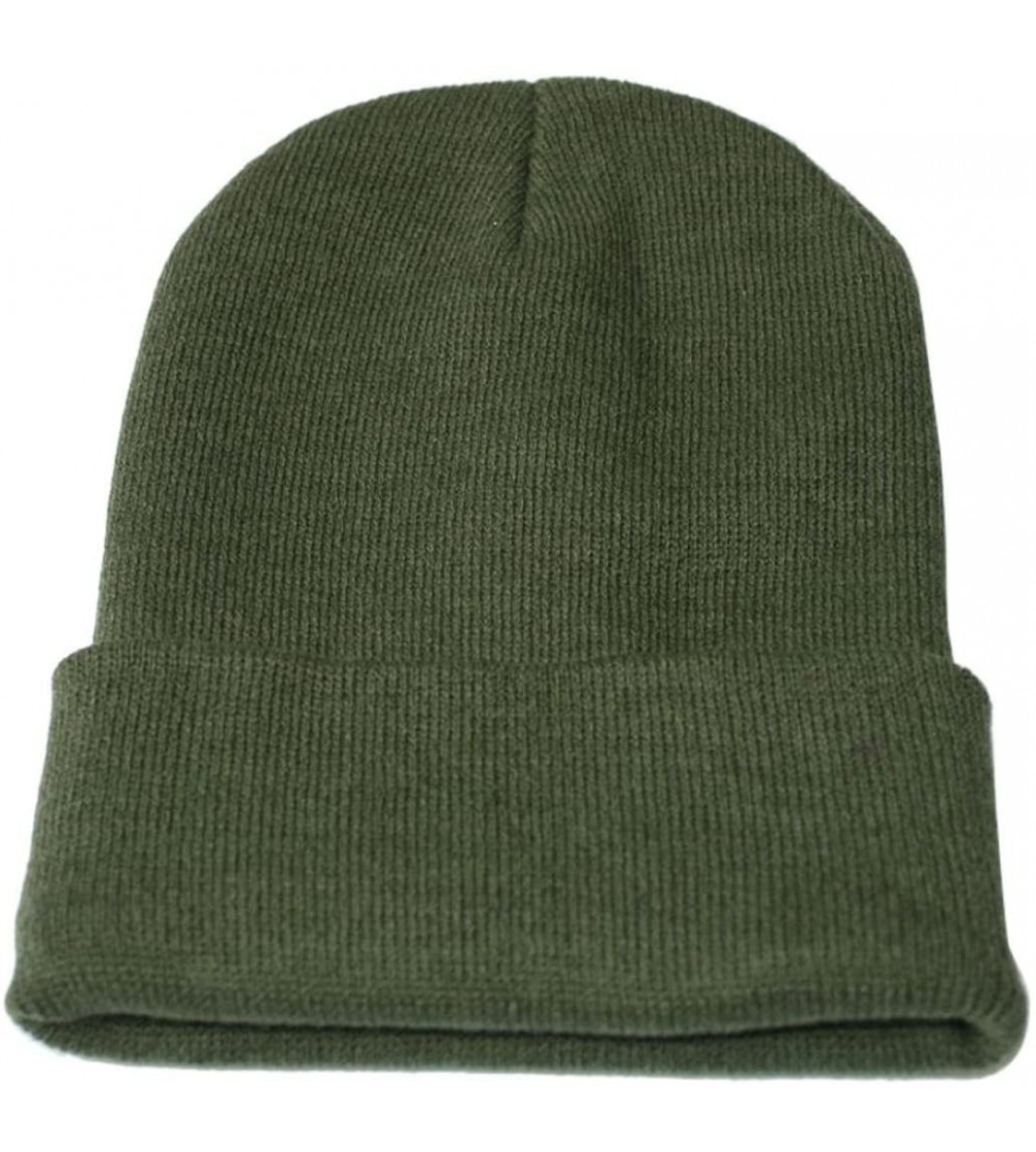 Newsboy Caps Unisex Solid Slouchy Knitting Beanie Warm Cap Ski Hat - Army Green - CJ18EM8Q03A $7.08