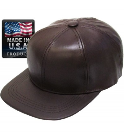 Baseball Caps Genuine Leather Flat Bill Baseball Hat Cap - Made in USA - Brown - C6126PZDHOL $15.56