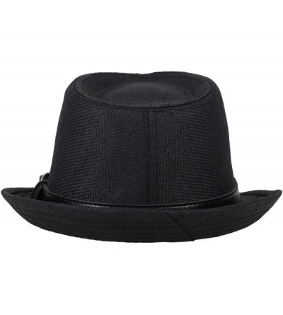 Fedoras Men/Women's Hiking Camping Straw Fedora Hat w/PU Leather Belt - Black - CP18CRLLX3Q $11.78