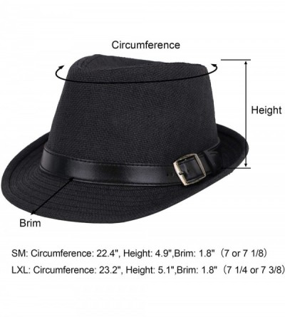 Fedoras Men/Women's Hiking Camping Straw Fedora Hat w/PU Leather Belt - Black - CP18CRLLX3Q $11.78