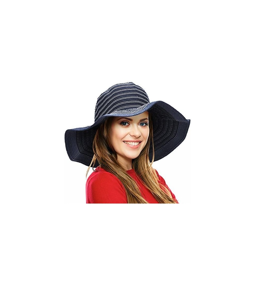 Bucket Hats Women Summer Beach Hat Packable Striped Floppy Wide Brim Sun Protection Travel Hats - Navy - CJ18CSN5WC9 $9.84