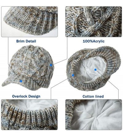 Skullies & Beanies Womens Knit Visor Beanie Newsboy Cap Winter Warm Hat Cold Snow Weather Girl 55-60cm - 69242-blue - CK18LL4...