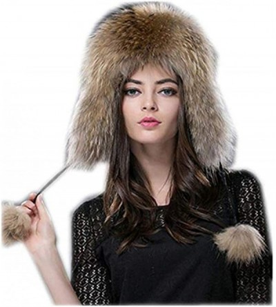 Bomber Hats New Women's Real Fox Fur Hats Leather Outdoor Warm Winter Hats - Raccoon - CC193WTD76W $73.12
