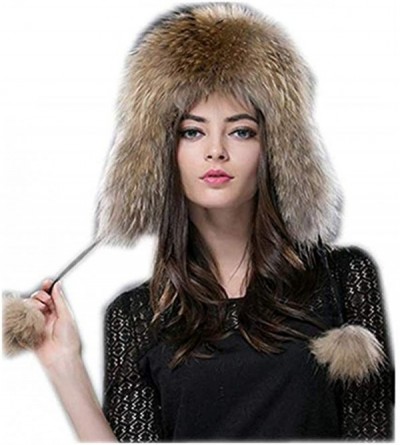 Bomber Hats New Women's Real Fox Fur Hats Leather Outdoor Warm Winter Hats - Raccoon - CC193WTD76W $38.30