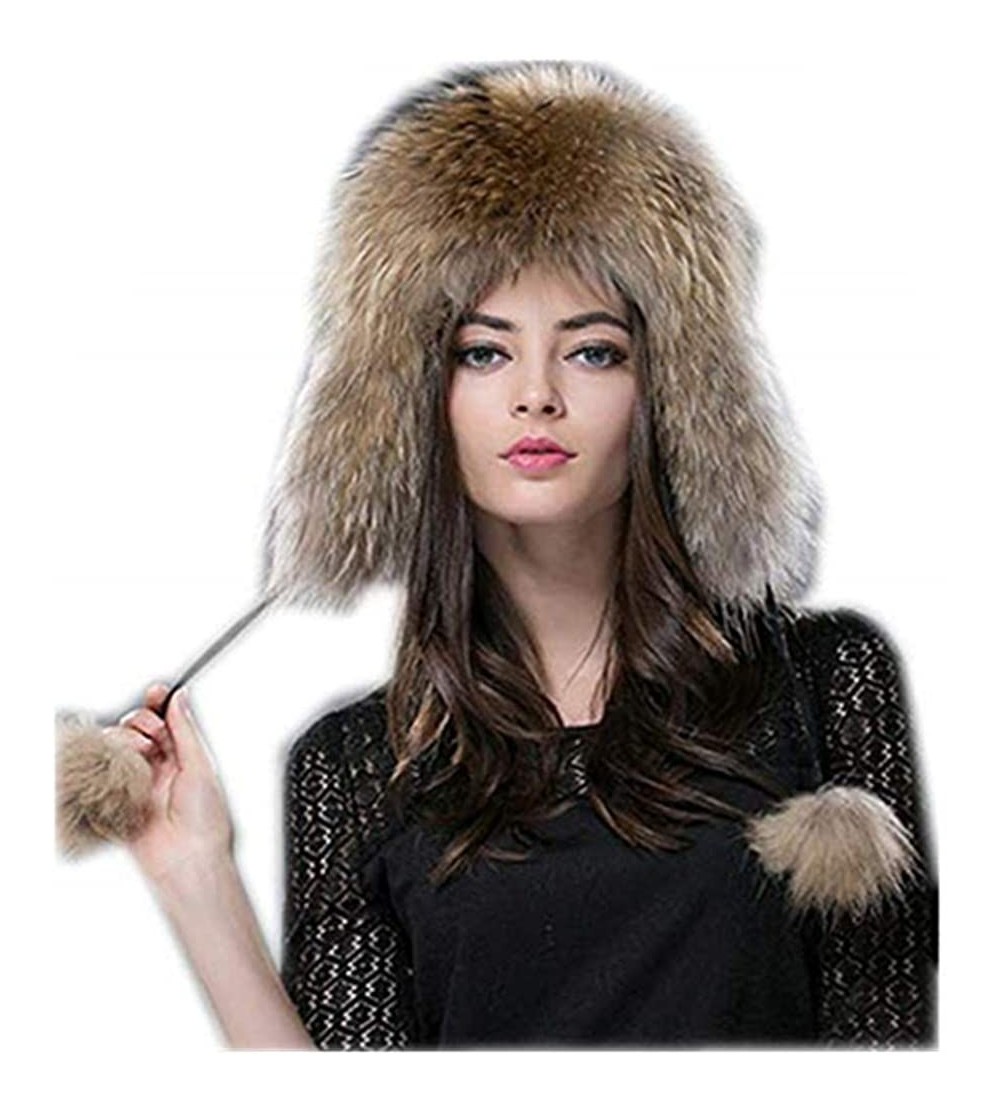 Bomber Hats New Women's Real Fox Fur Hats Leather Outdoor Warm Winter Hats - Raccoon - CC193WTD76W $38.30