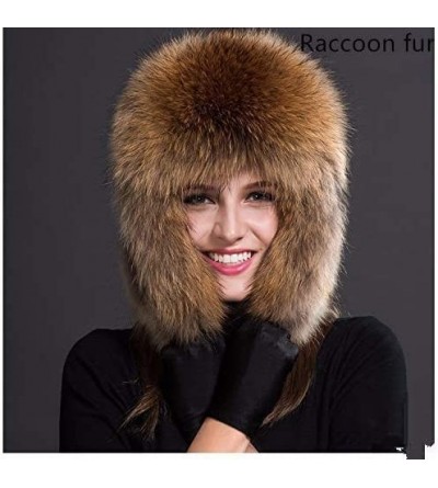 Bomber Hats New Women's Real Fox Fur Hats Leather Outdoor Warm Winter Hats - Raccoon - CC193WTD76W $38.30