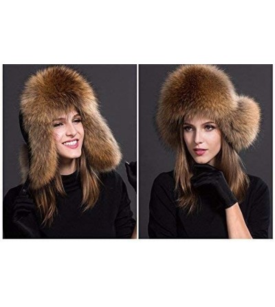 Bomber Hats New Women's Real Fox Fur Hats Leather Outdoor Warm Winter Hats - Raccoon - CC193WTD76W $38.30