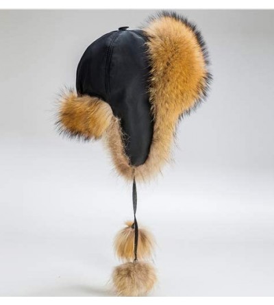 Bomber Hats New Women's Real Fox Fur Hats Leather Outdoor Warm Winter Hats - Raccoon - CC193WTD76W $38.30