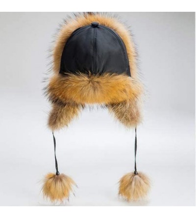 Bomber Hats New Women's Real Fox Fur Hats Leather Outdoor Warm Winter Hats - Raccoon - CC193WTD76W $38.30