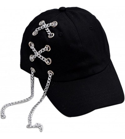 Baseball Caps Women's Iron Ring Pin Retro Baseball Cap Trucker Hat - Iron Chain Black - CY186NAIELS $15.47