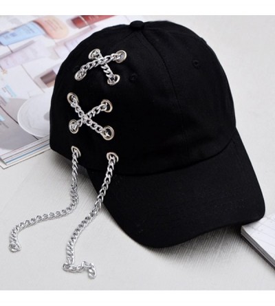 Baseball Caps Women's Iron Ring Pin Retro Baseball Cap Trucker Hat - Iron Chain Black - CY186NAIELS $23.36