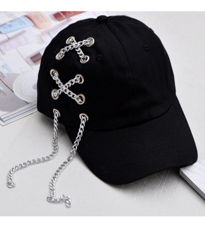 Baseball Caps Women's Iron Ring Pin Retro Baseball Cap Trucker Hat - Iron Chain Black - CY186NAIELS $15.47