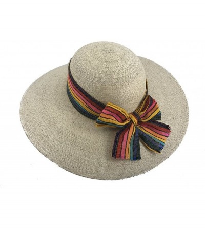 Sun Hats The Original DAMA Lady's Moreno Palm Straw Sun Hat - Natural W/ Yellow/Rainbow Bow - CL184NKNQ0L $21.03