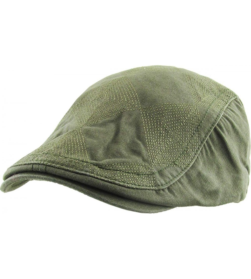 Newsboy Caps Classic Solid Cotton Denim Newsboy Ivy Gatsby Cabbie Ascot Hat Cap Adjustable - (223) Olive - CT18WKKZT5G $11.50