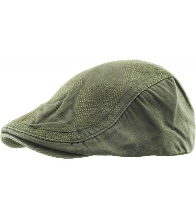 Newsboy Caps Classic Solid Cotton Denim Newsboy Ivy Gatsby Cabbie Ascot Hat Cap Adjustable - (223) Olive - CT18WKKZT5G $11.50