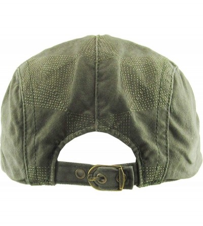 Newsboy Caps Classic Solid Cotton Denim Newsboy Ivy Gatsby Cabbie Ascot Hat Cap Adjustable - (223) Olive - CT18WKKZT5G $11.50