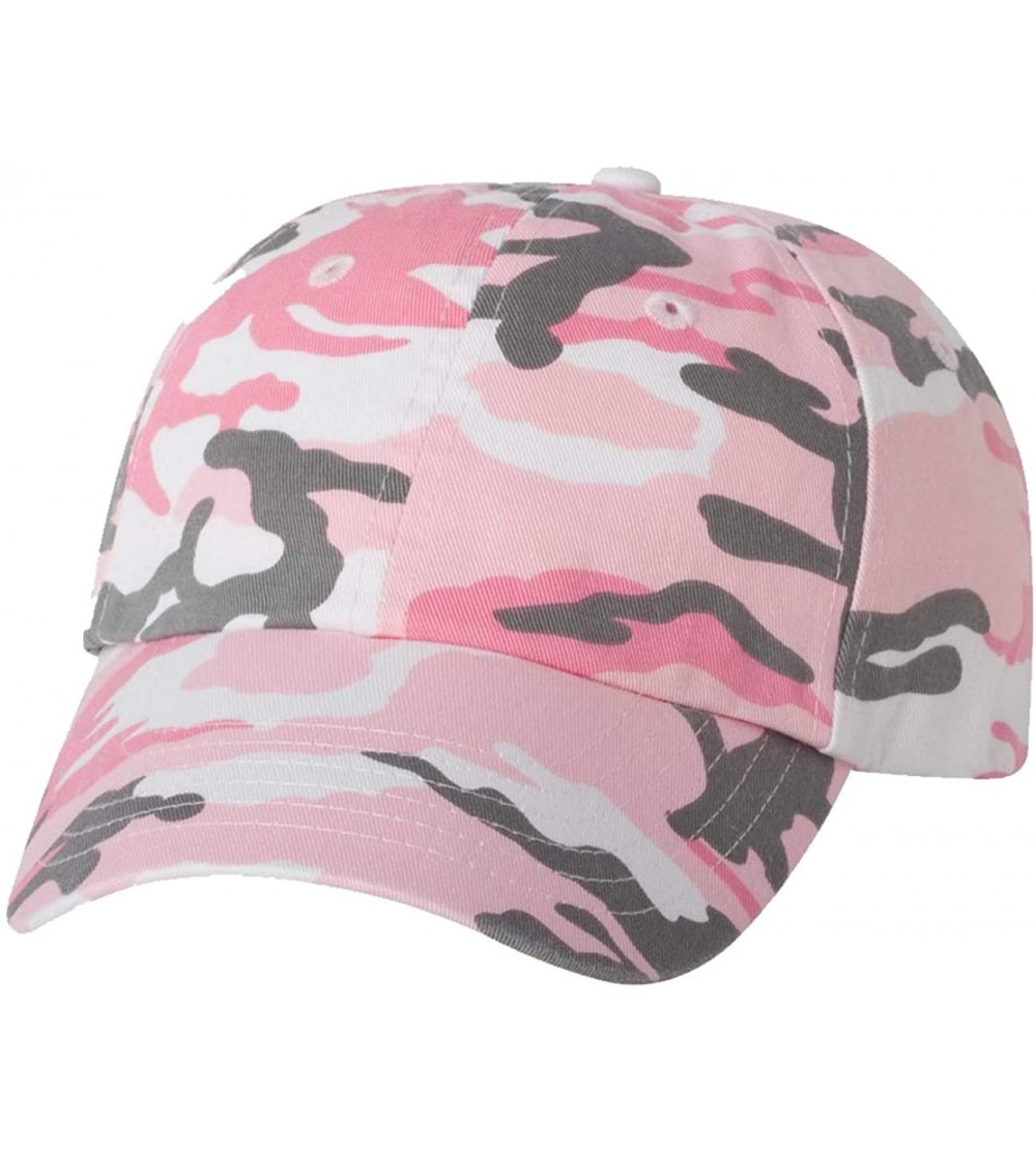 Baseball Caps Bio-Washed Unstructured Cotton Adjustable Low Profile Strapback Cap - Pink Camo - CH12F50MILF $9.15