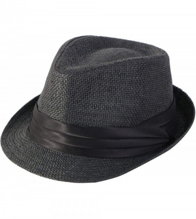 Visors Beach Straw Fedora Hat w/Solid Hat Band for Men & Women - Black - C717XE6WQCH $32.65