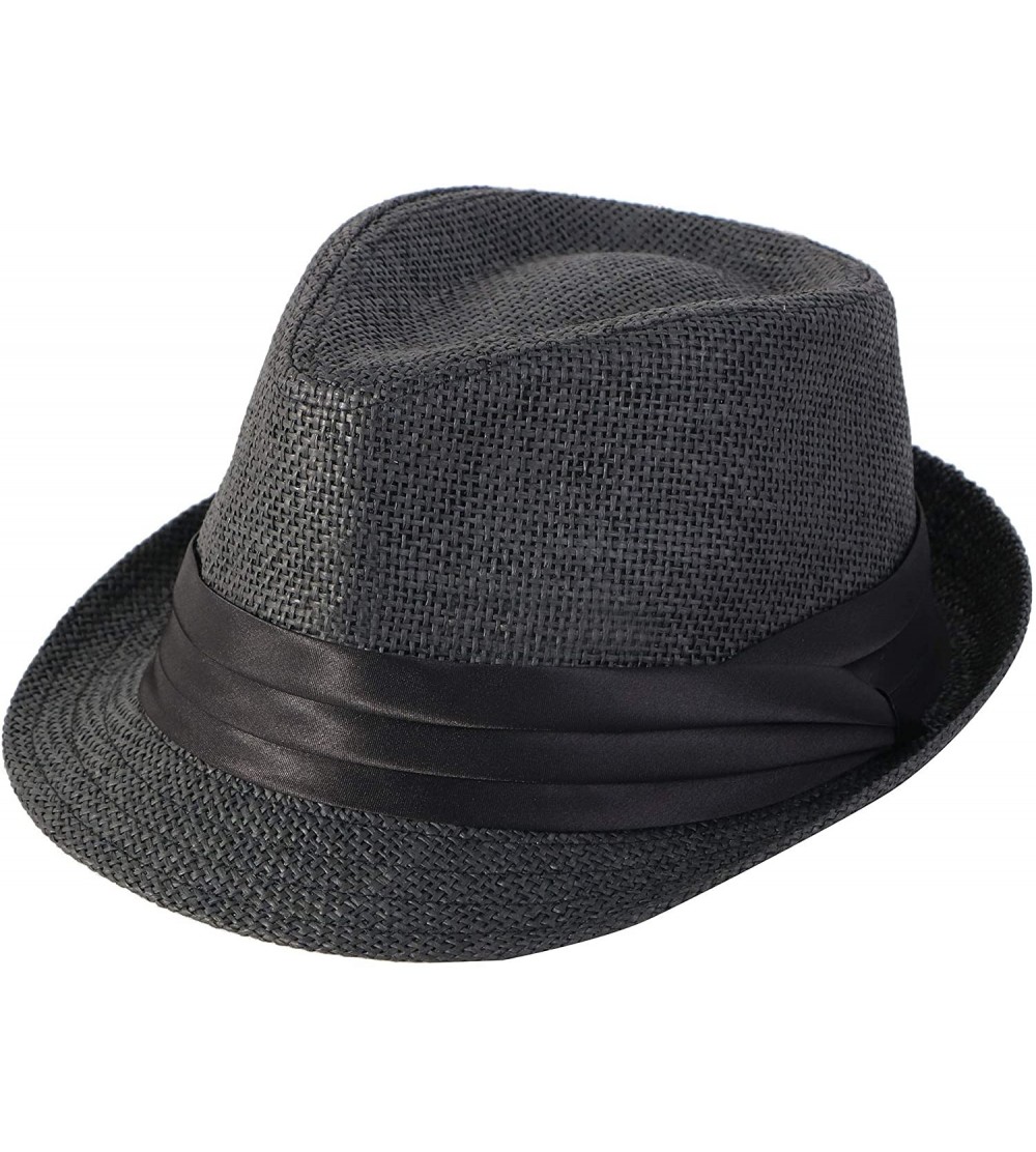 Visors Beach Straw Fedora Hat w/Solid Hat Band for Men & Women - Black - C717XE6WQCH $13.60